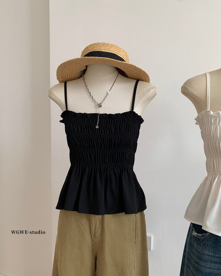 WGWE Pure Desire Pleated Ruffle Sleeveless Crop Top