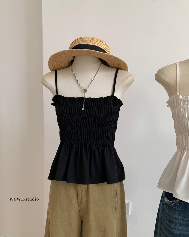 WGWE Pure Desire Pleated Ruffle Sleeveless Crop Top