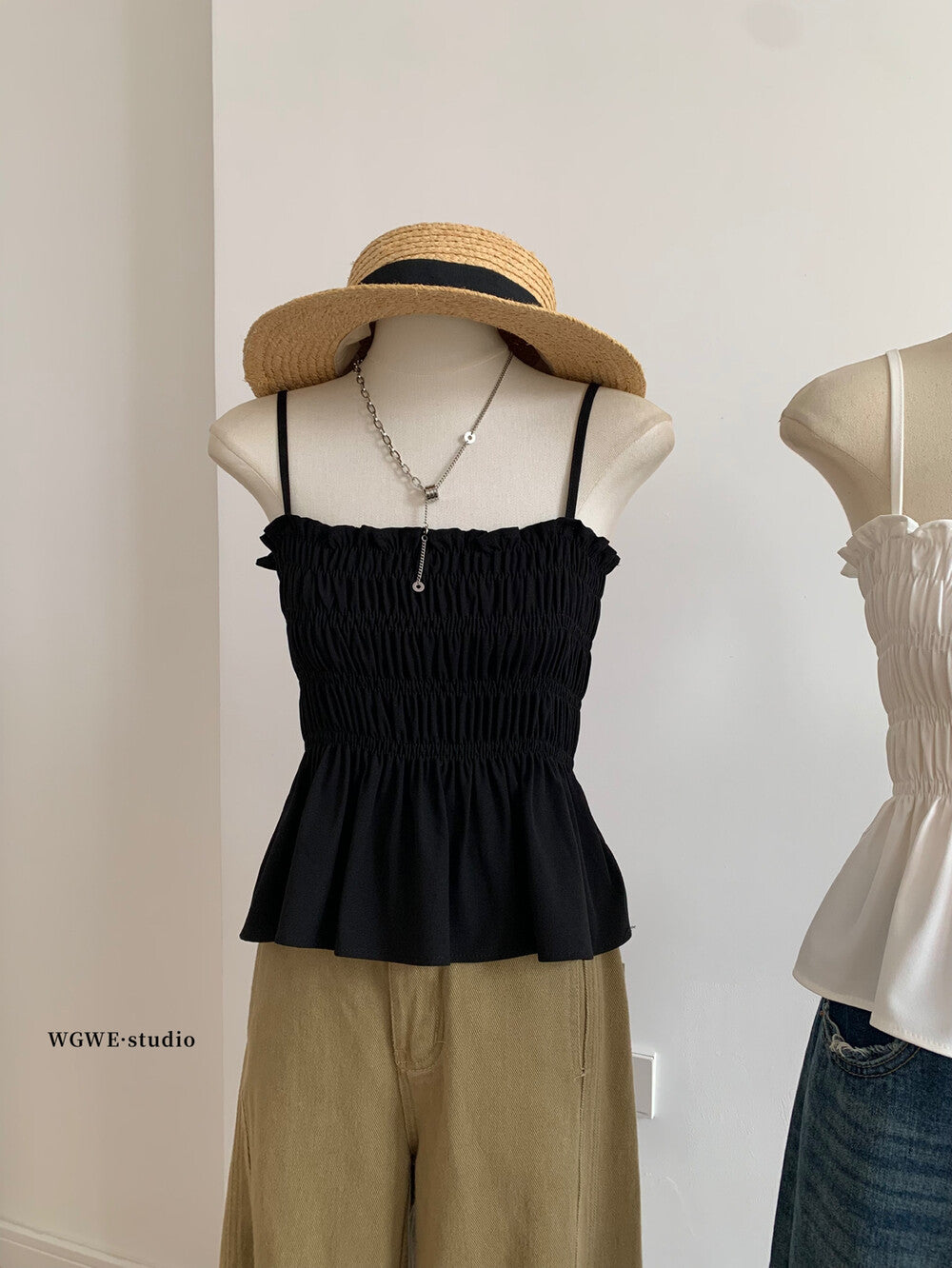 WGWE Pure Desire Pleated Ruffle Sleeveless Crop Top