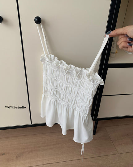 WGWE Pure Desire Pleated Ruffle Sleeveless Crop Top
