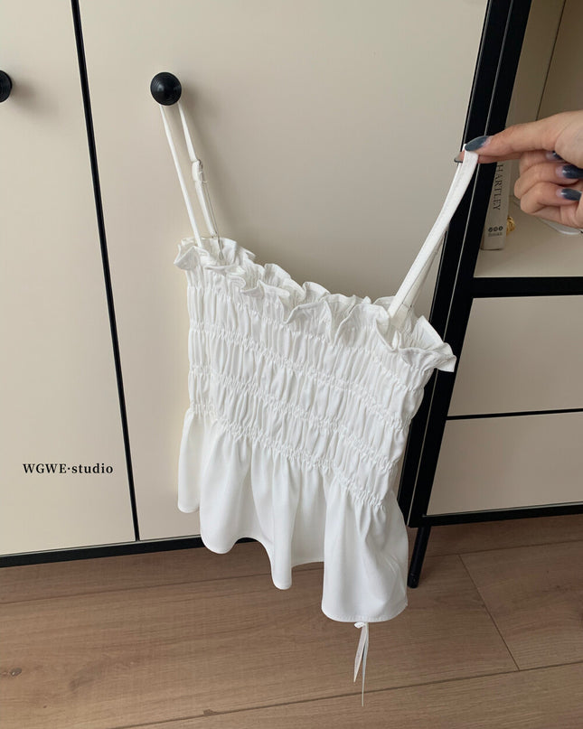 WGWE Pure Desire Pleated Ruffle Sleeveless Crop Top