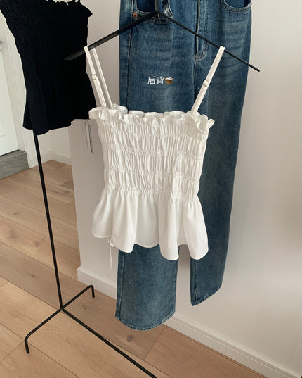 WGWE Pure Desire Pleated Ruffle Sleeveless Crop Top