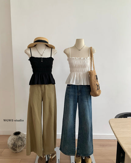 WGWE Pure Desire Pleated Ruffle Sleeveless Crop Top