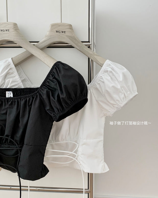 Puff Sleeve Tie-Front Crop Top + Mini Skirt Set