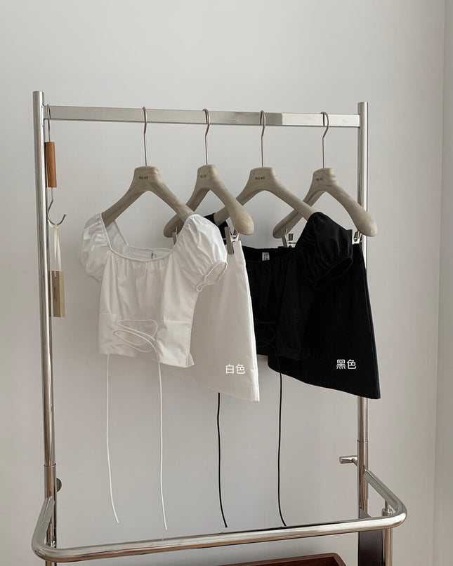 Puff Sleeve Tie-Front Crop Top + Mini Skirt Set