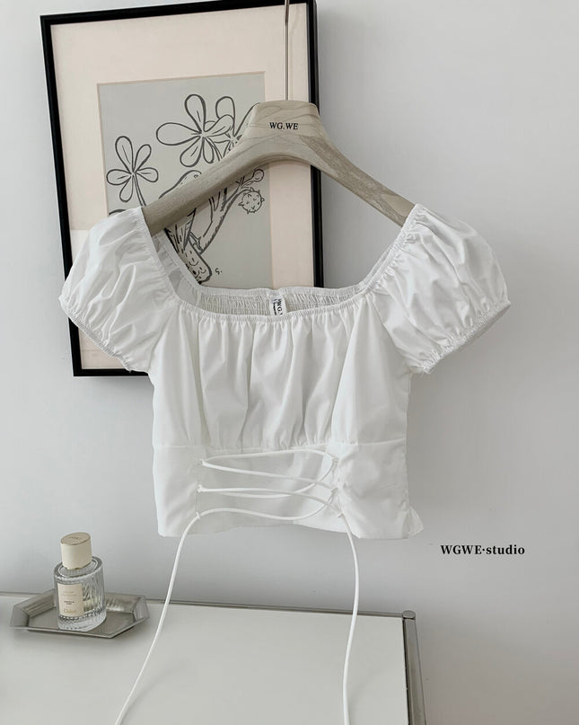 Puff Sleeve Tie-Front Crop Top + Mini Skirt Set