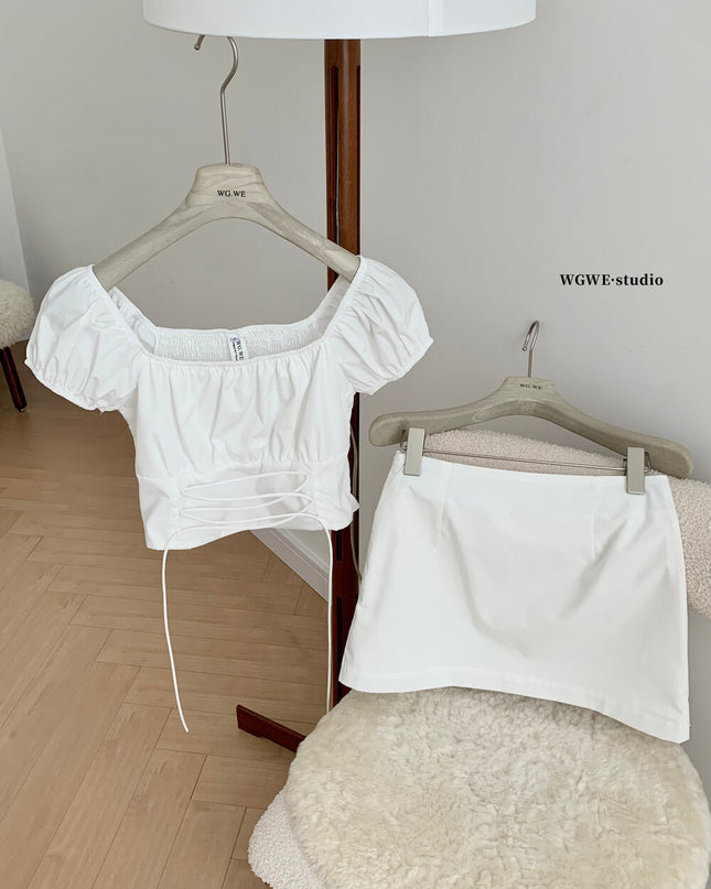 Puff Sleeve Tie-Front Crop Top + Mini Skirt Set