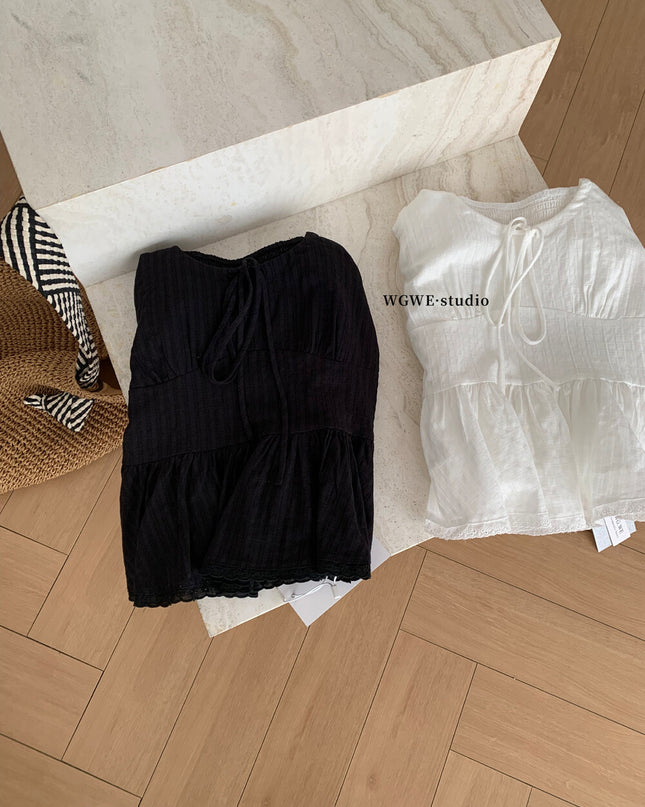 French Ruffle Puff Sleeve Slim-Fit Crop Top