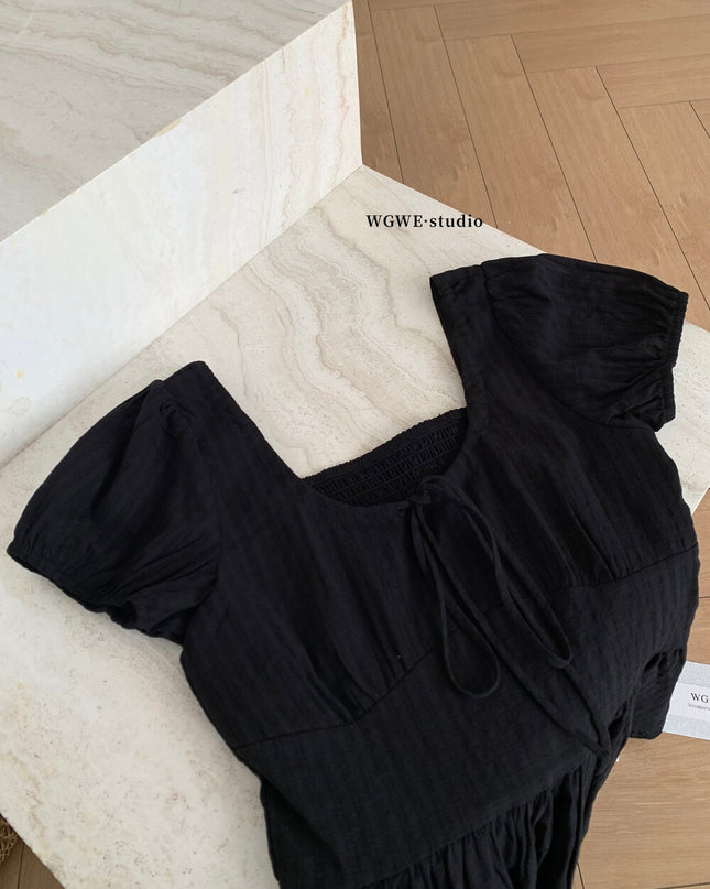 French Ruffle Puff Sleeve Slim-Fit Crop Top