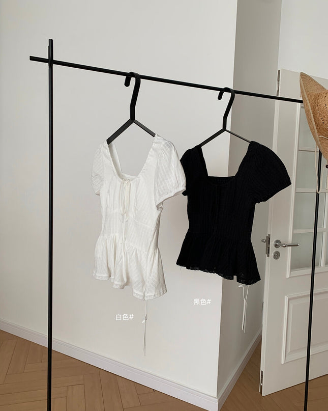 French Ruffle Puff Sleeve Slim-Fit Crop Top