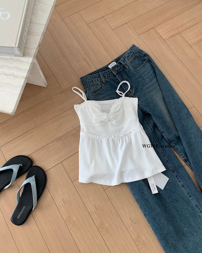 WGWE Crush-Inspired Ruched Butterfly Strap Cami Top