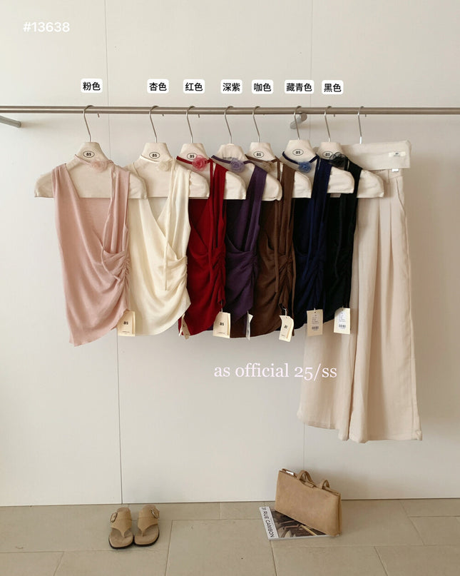 AS OFFICIAL A4 Waist V-Neck Cinched Knit Top (With Floral Tie)