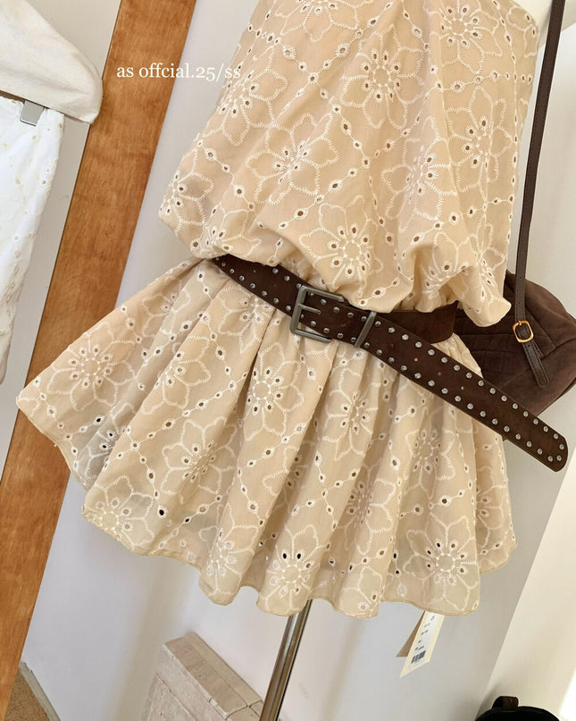 AS OFFICIAL Embroidered Halter Tie Tube Dress (With Belt)