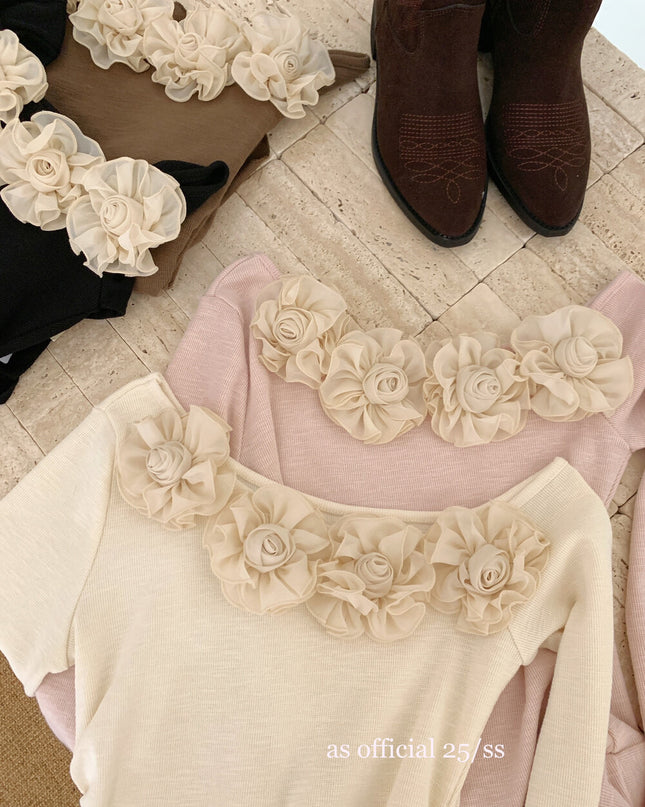 AS OFFICIAL French Rose Petal One-Shoulder Ribbon Top