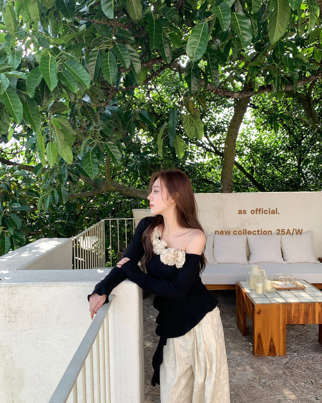 AS OFFICIAL French Rose Petal One-Shoulder Ribbon Top