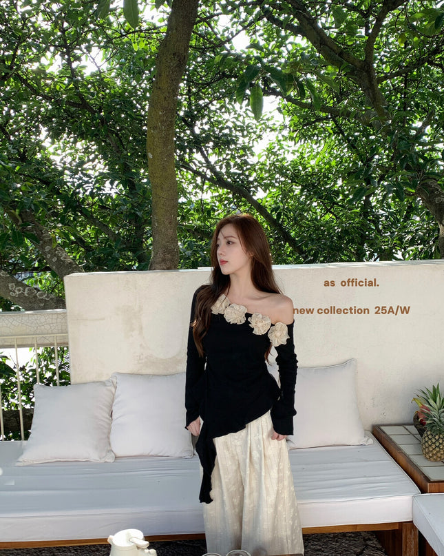 AS OFFICIAL French Rose Petal One-Shoulder Ribbon Top