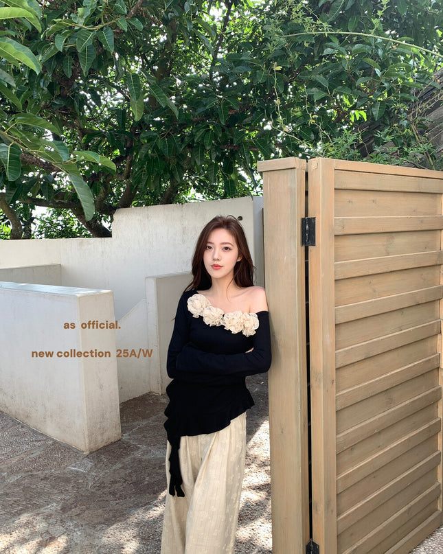 AS OFFICIAL French Rose Petal One-Shoulder Ribbon Top