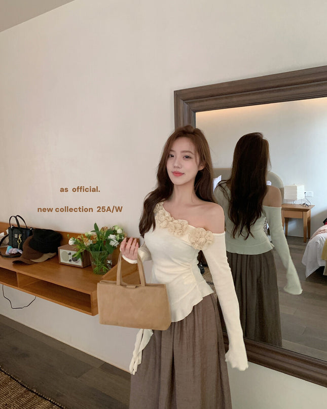 AS OFFICIAL French Rose Petal One-Shoulder Ribbon Top
