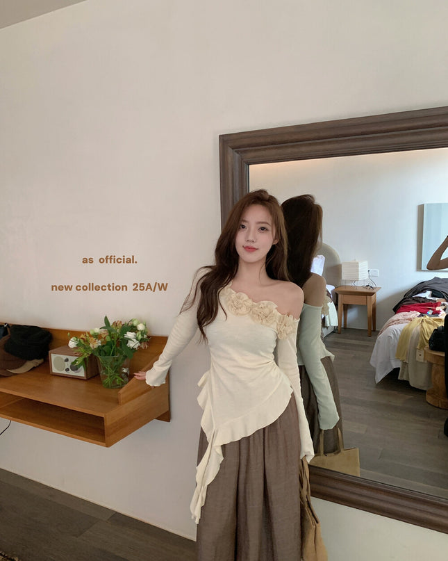 AS OFFICIAL French Rose Petal One-Shoulder Ribbon Top