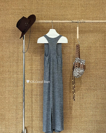 GS.GOOD START Layered Knit Hollow Vest Dress