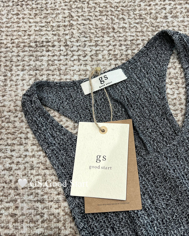 GS.GOOD START Layered Knit Hollow Vest Dress