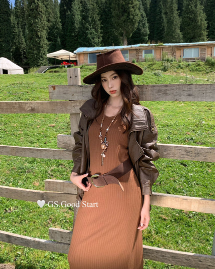 GS.GOOD START Layered Knit Hollow Vest Dress