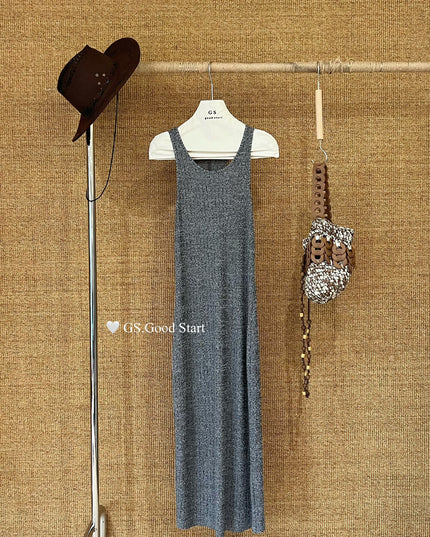 GS.GOOD START Layered Knit Hollow Vest Dress