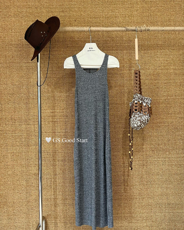GS.GOOD START Layered Knit Hollow Vest Dress