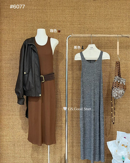 GS.GOOD START Layered Knit Hollow Vest Dress