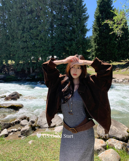 GS.GOOD START Layered Knit Hollow Vest Dress