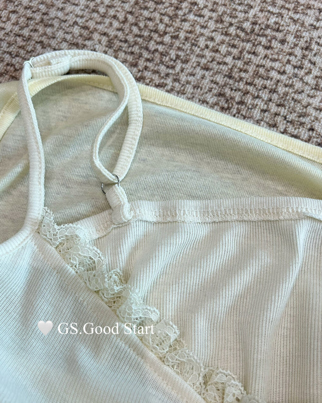 GS.GOOD START Lace Vest + Sun-Proof Outer Top Two-Piece Set