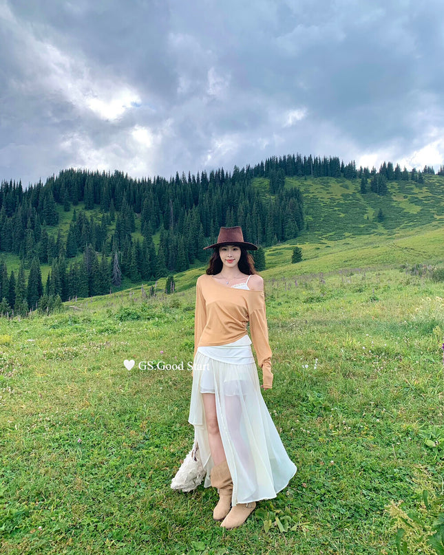 GS.GOOD START Lace Vest + Sun-Proof Outer Top Two-Piece Set