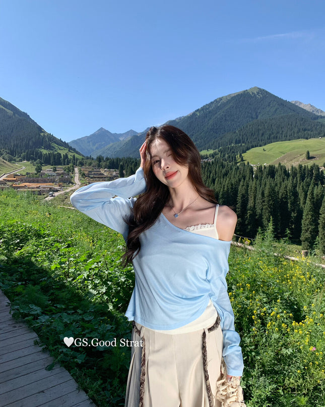 GS.GOOD START Lace Vest + Sun-Proof Outer Top Two-Piece Set