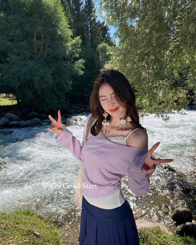 GS.GOOD START Lace Vest + Sun-Proof Outer Top Two-Piece Set