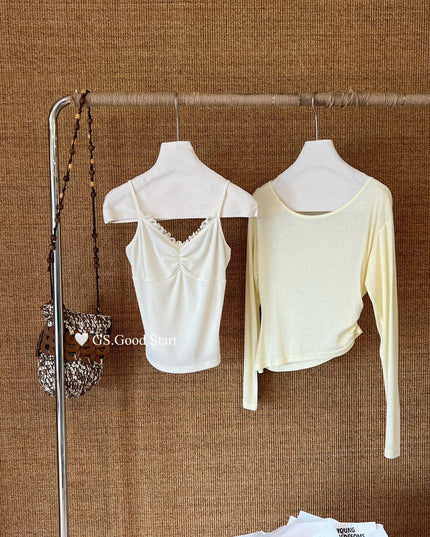 GS.GOOD START Lace Vest + Sun-Proof Outer Top Two-Piece Set