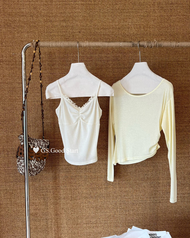 GS.GOOD START Lace Vest + Sun-Proof Outer Top Two-Piece Set