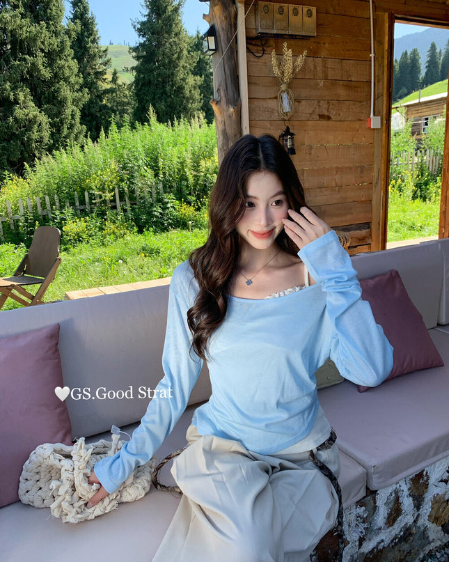 GS.GOOD START Lace Vest + Sun-Proof Outer Top Two-Piece Set