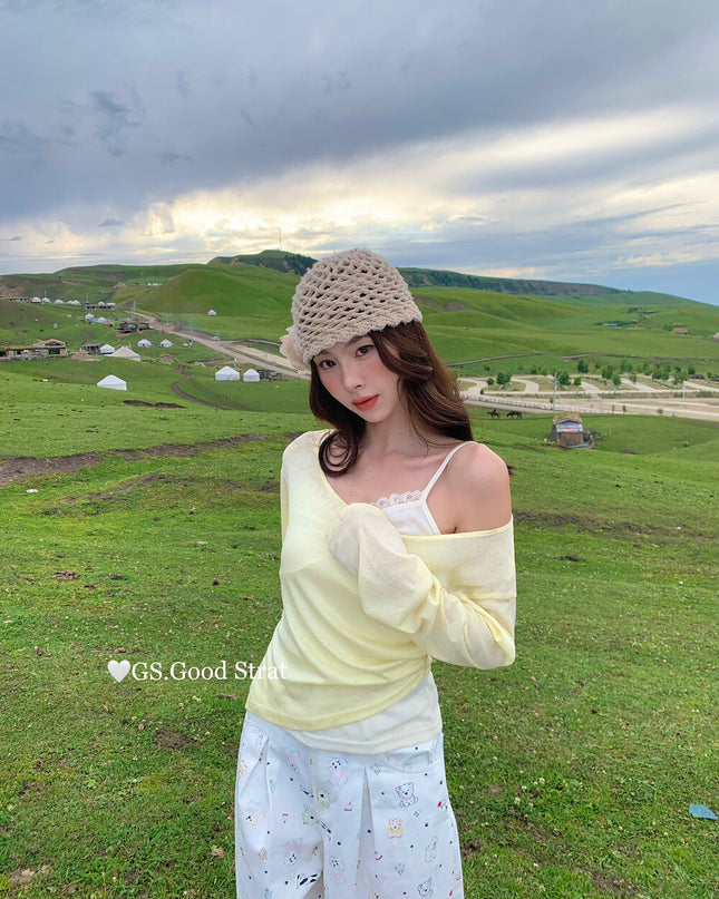 GS.GOOD START Lace Vest + Sun-Proof Outer Top Two-Piece Set