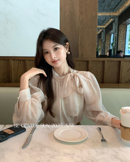 SE GENTLE SUN Elegant Lace Bow Tie Blouse