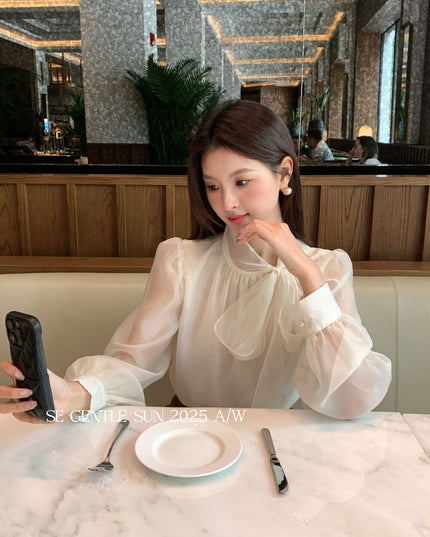 SE GENTLE SUN Elegant Lace Bow Tie Blouse