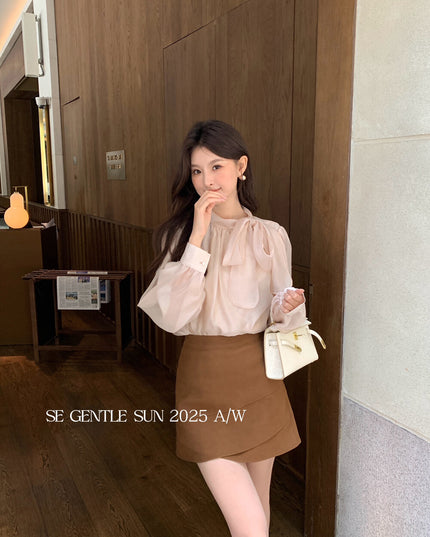 SE GENTLE SUN Elegant Lace Bow Tie Blouse
