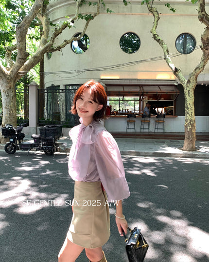 SE GENTLE SUN Elegant Lace Bow Tie Blouse