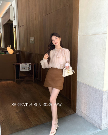 SE GENTLE SUN Elegant Lace Bow Tie Blouse