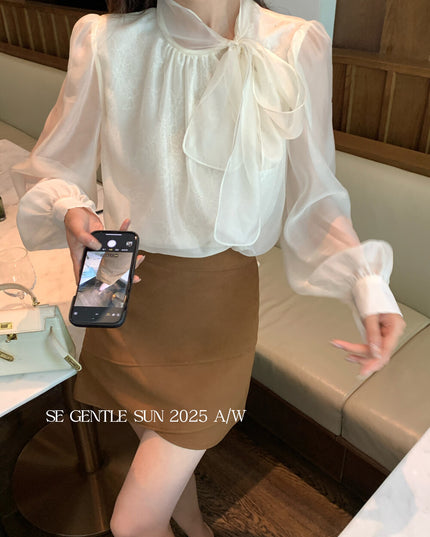 SE GENTLE SUN Elegant Lace Bow Tie Blouse