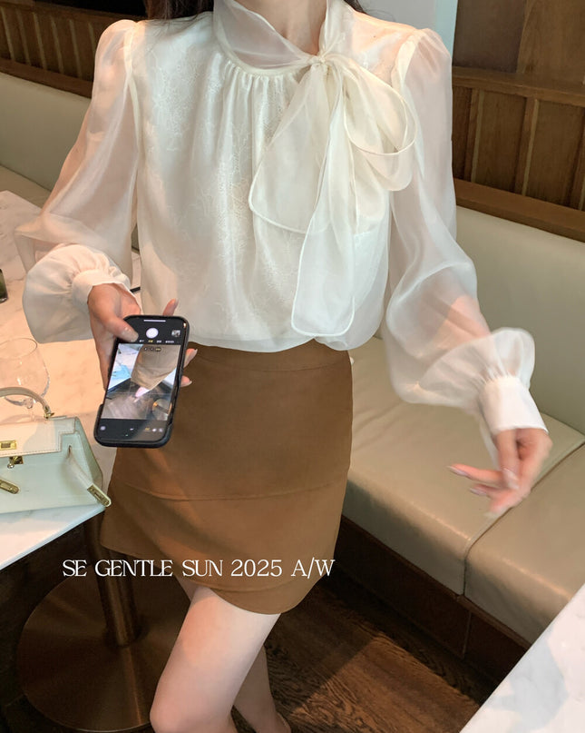 SE GENTLE SUN Elegant Lace Bow Tie Blouse
