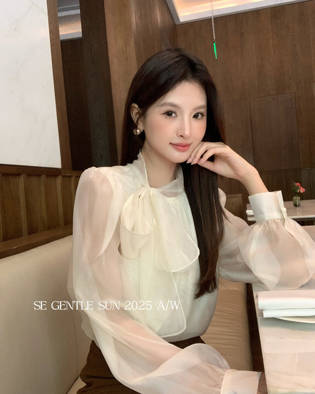 SE GENTLE SUN Elegant Lace Bow Tie Blouse