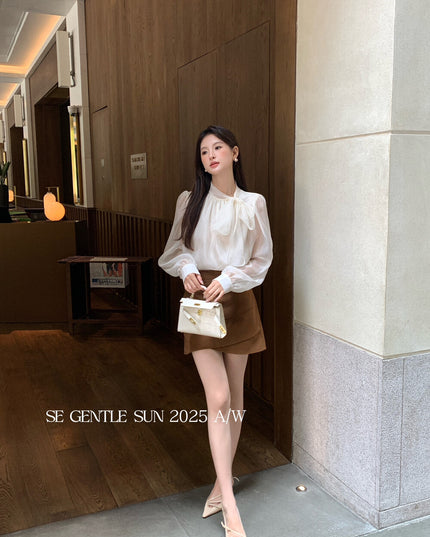 SE GENTLE SUN Elegant Lace Bow Tie Blouse