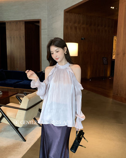 SE GENTLE SUN Romantic Off-Shoulder Ruffle Lace Blouse