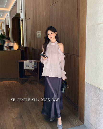 SE GENTLE SUN Romantic Off-Shoulder Ruffle Lace Blouse