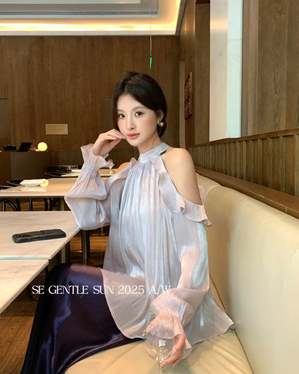 SE GENTLE SUN Romantic Off-Shoulder Ruffle Lace Blouse